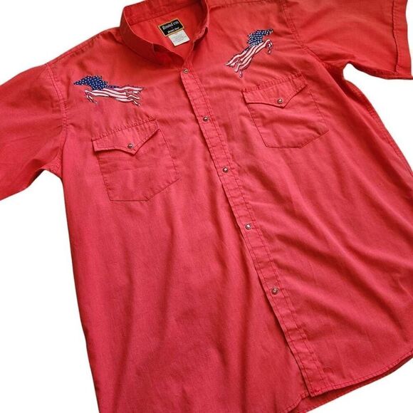 Vintage Round em Western Shirt Mens Large Pearl Snap Cowboy Rodeo Horse American - Picture 1 of 6